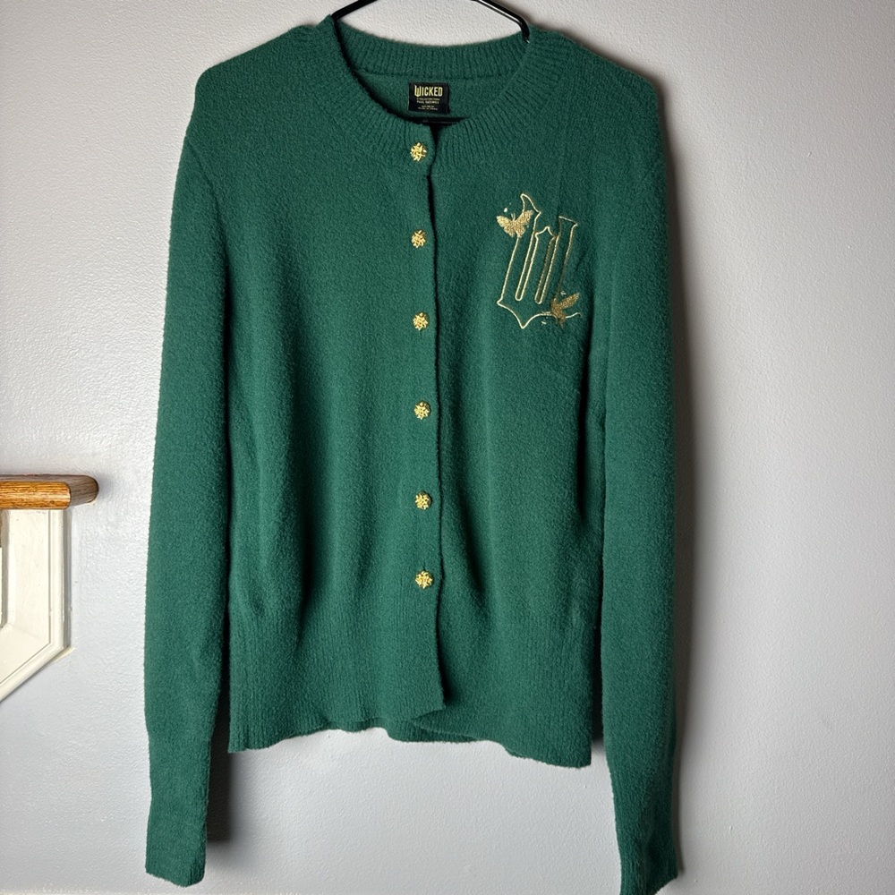 Wicked Paul Tazewell MovieForest Green Women's Cardigan Sweater with Gold Detail